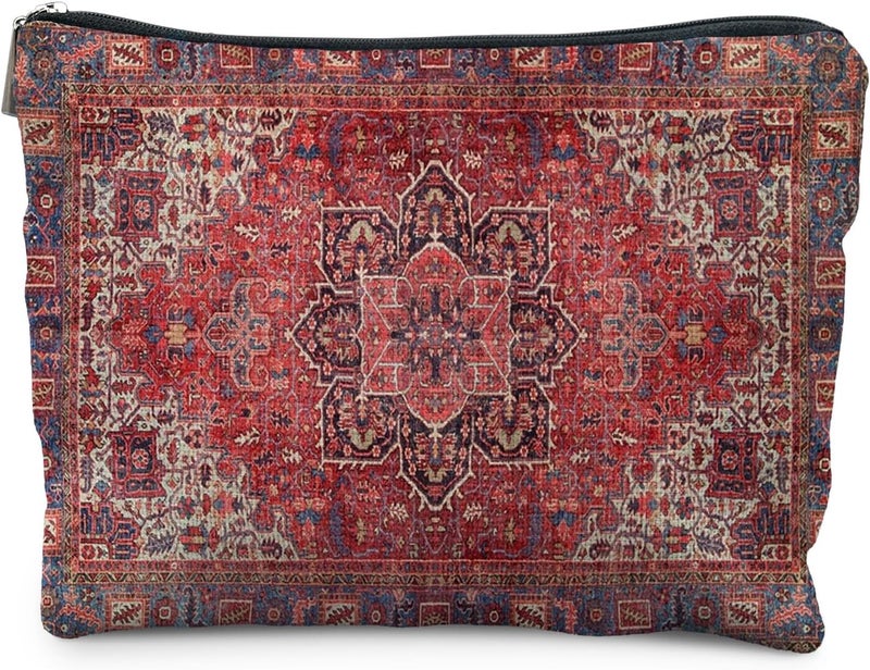 RYYCDOI Traditional Red Rug Style Makeup Bag, Vintage Ethnic Pattern Cosmetic Bag Gifts for Women Friends, Boho Tapestry Pouch - Image 1